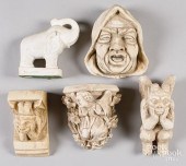 FIVE PLASTER AND MARBLE FIGURE