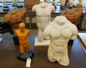 FIVE PLASTER FIGURES OF MALE T