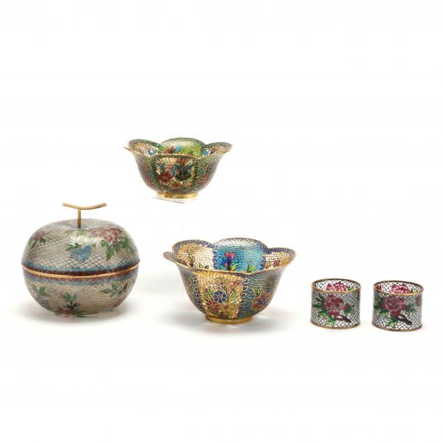 FIVE PLIQUE-à-JOUR VESSELS Late