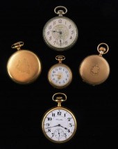 FIVE POCKET WATCHES: RAILROAD