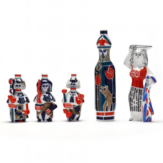 FIVE PORCELAIN FIGURAL VASES BY