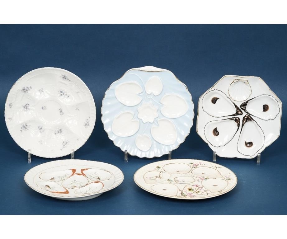 Five porcelain oyster plates,