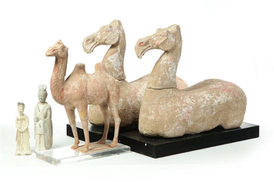 FIVE POTTERY SCULPTURES.  China 