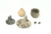 FIVE PREHISTORIC POTTERY ITEMS
