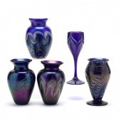 FIVE PULLED FEATHER ART GLASS