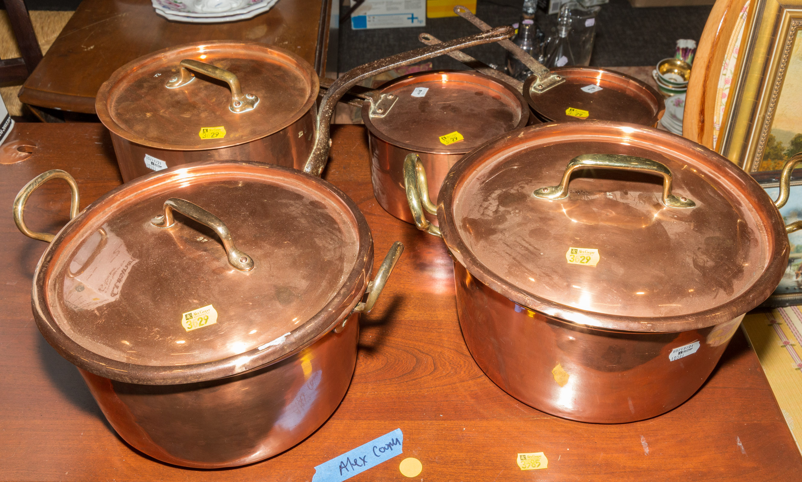 FIVE QUALITY COPPER COOKING POTS