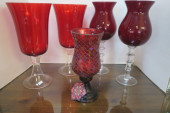 FIVE RED & CLEAR GLASS VASES A