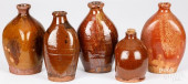 FIVE REDWARE BOTTLES/FLASKS, 1