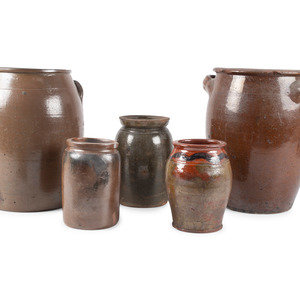 Five Redware Crocks American,