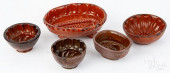 FIVE REDWARE FOOD MOLDS, 19TH