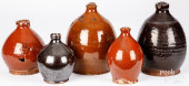 FIVE REDWARE JUGS, 19TH C.<br>