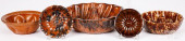 FIVE REDWARE MOLDS, 19TH C.<br
