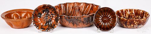 FIVE REDWARE MOLDS, 19TH C.Five