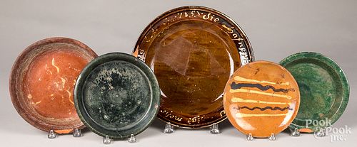 FIVE REDWARE PLATES AND UNDERTRAYS,