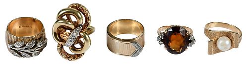 FIVE RETRO GOLD GEMSTONE