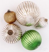 FIVE RIBBED KUGEL ORNAMENTSFiv