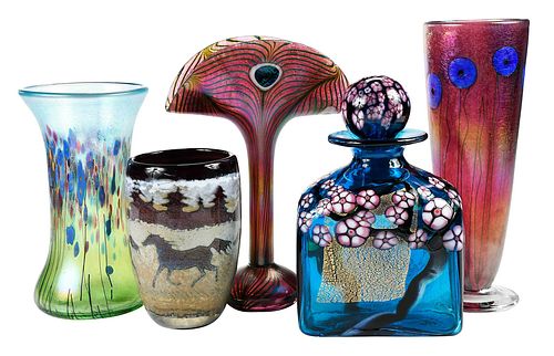 FIVE ROBERT HELD ART GLASS TABLE