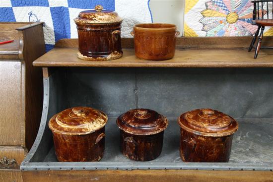 FIVE ROCKINGHAM CANISTERS. Four
