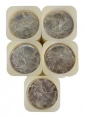 FIVE ROLLS OF LIBERTY SILVER E