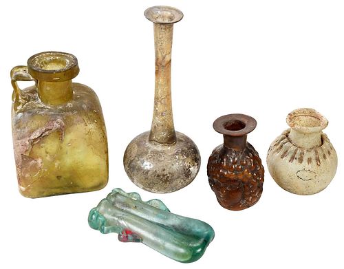 FIVE ROMAN GLASS VESSELSpossibly