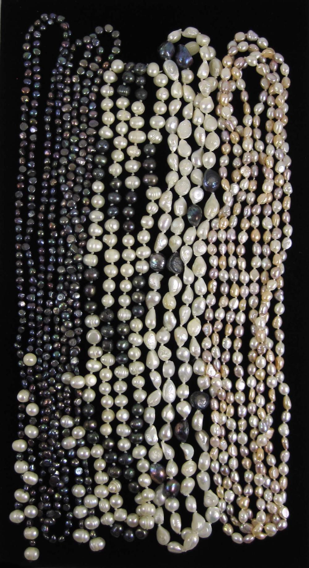 FIVE ROPE LENGTH PEARL NECKLACES,