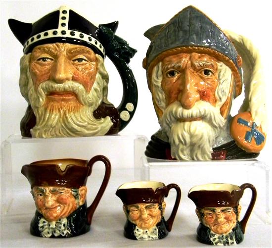 Five Royal Doulton tobys  two large