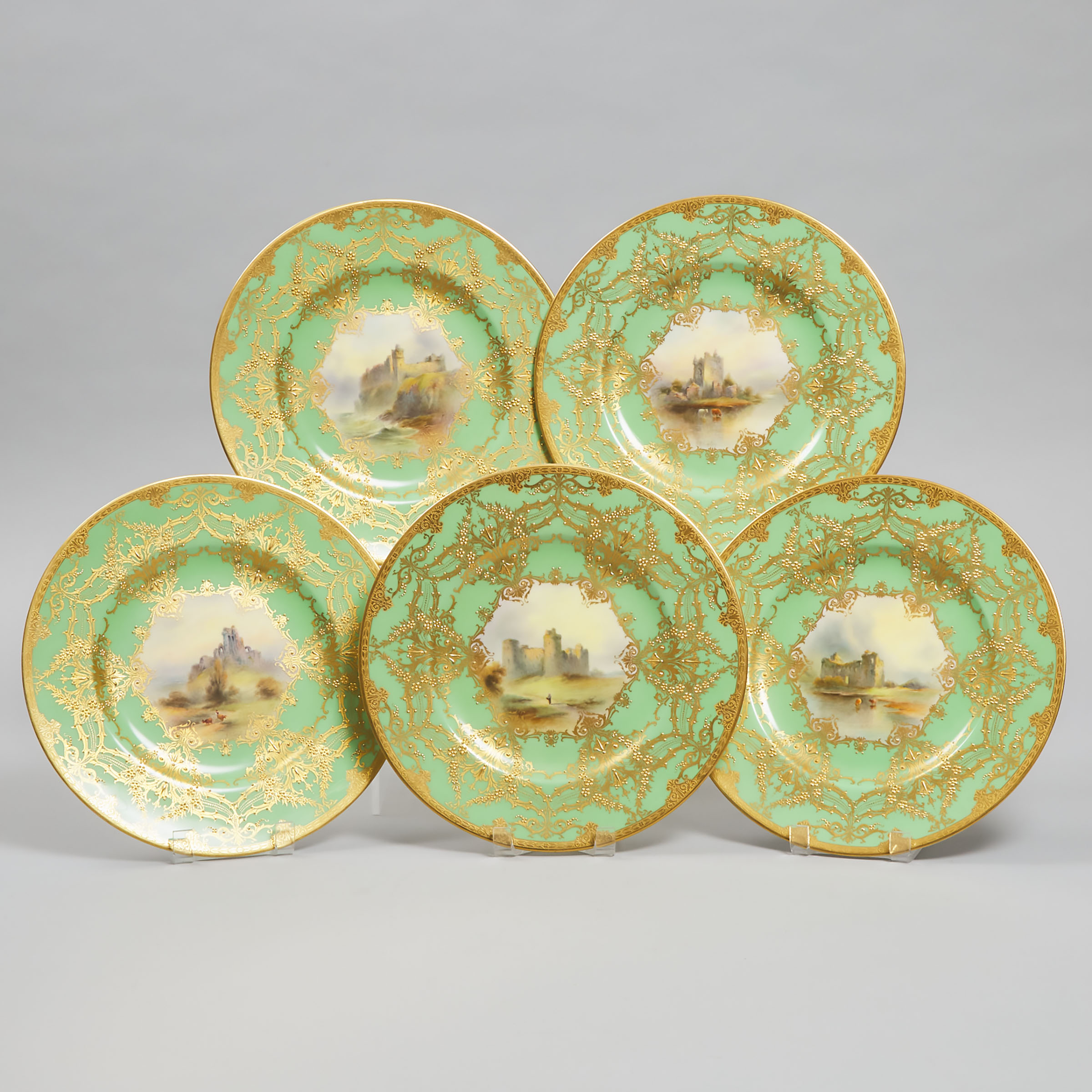 Five Royal Worcester Apple Green