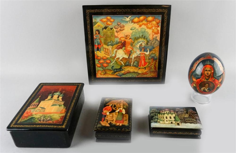 FIVE RUSSIAN PALEKH LACQUER