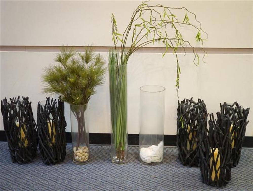 FIVE RUSTIC TWIG AND GLASS