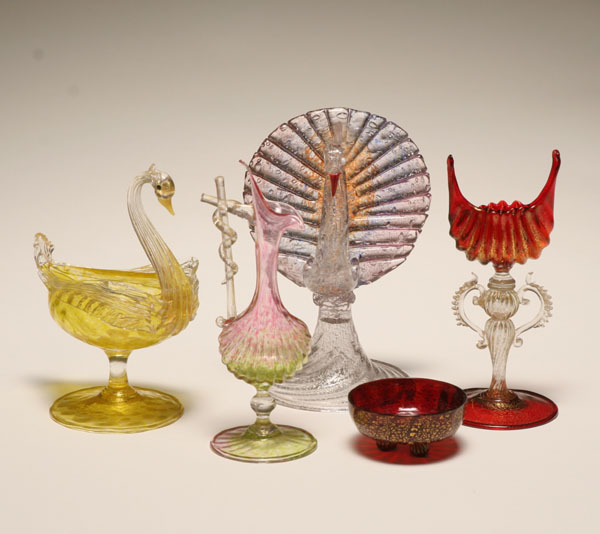 Five Salviati type Murano art glass