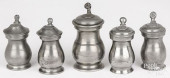 FIVE SCOTTISH PEWTER GILL AND