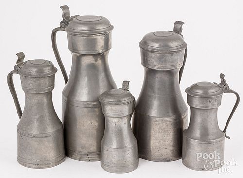 FIVE SCOTTISH TAPPIT HEN PEWTER