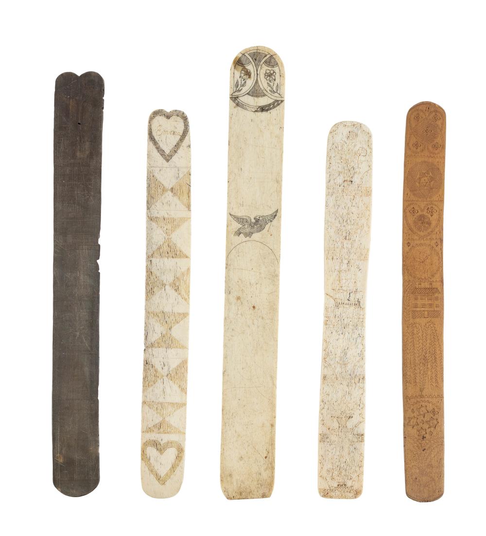FIVE SCRIMSHAW BUSKS 19TH