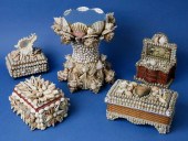 FIVE SEASHELL ENCRUSTED BOXES