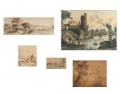 FIVE SEPIA AND WATERCOLOR LAND
