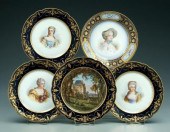 Five Sevres plates: three with