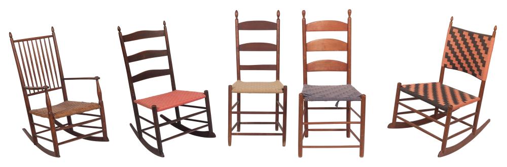 FIVE SHAKER CHAIRS 19TH CENTURY