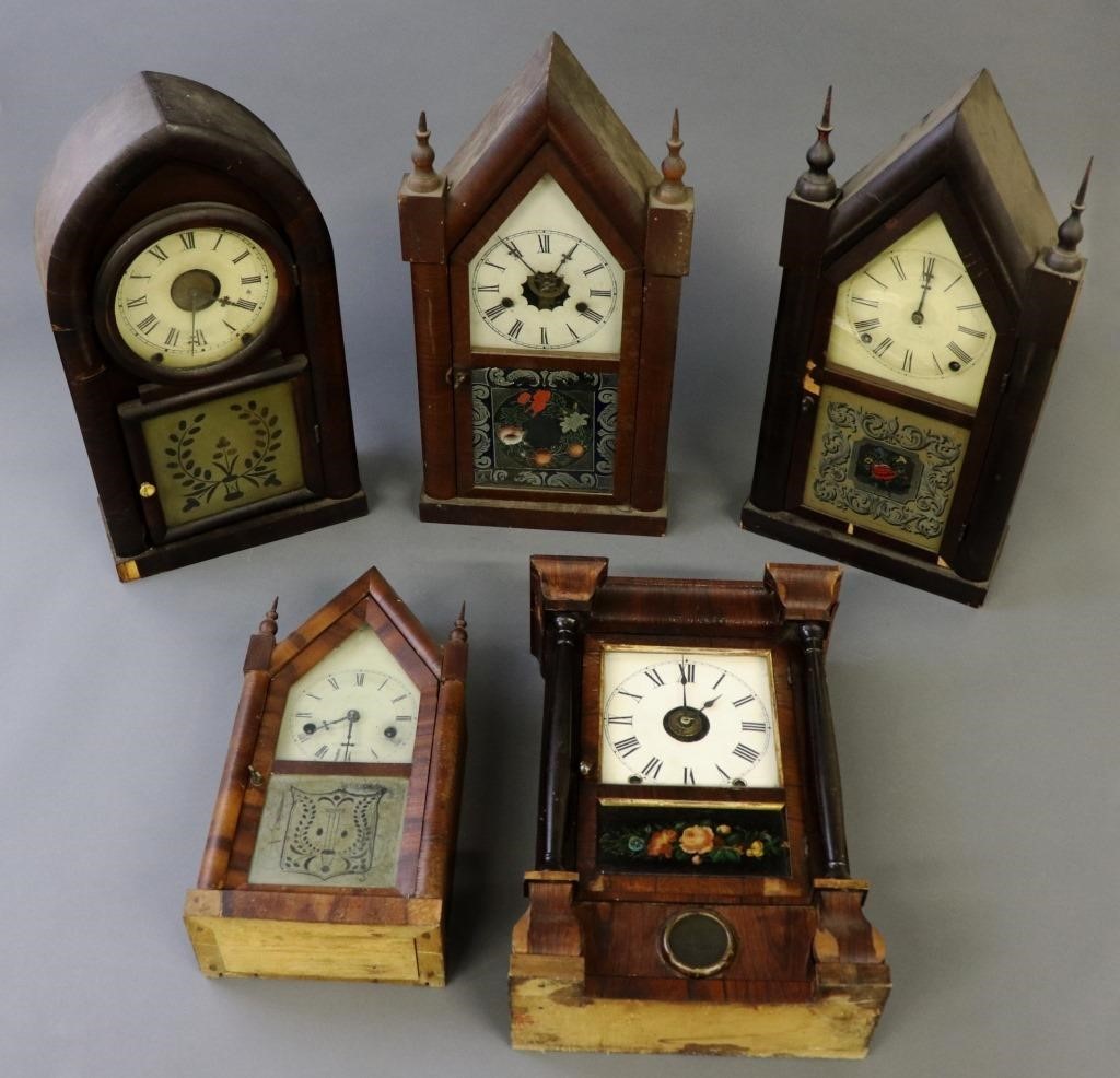 Five shelf clocks, late 19th c.,