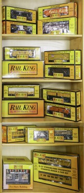 FIVE SHELVES OF BOXED RAIL KIN