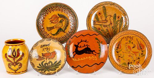 FIVE SHOONER REDWARE PLATES,