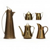 FIVE SIGNED ART NOUVEAU BRASS