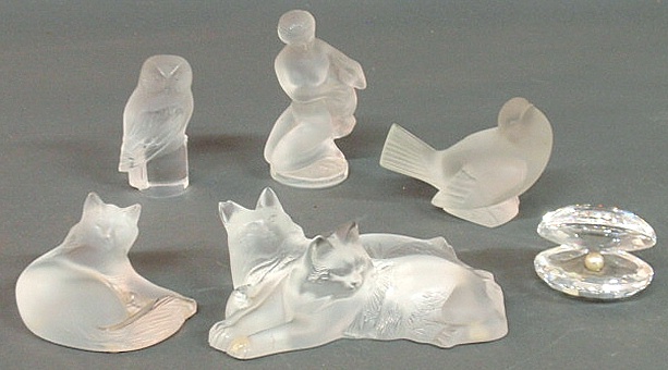 Five signed Lalique glass animals