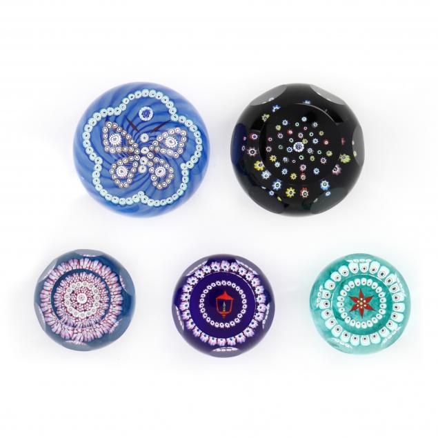 FIVE SIGNED MILLEFIORI ART GLASS