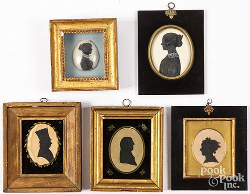 FIVE SILHOUETTES, 19TH C.Five