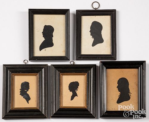 FIVE SILHOUETTES, 19TH C.Five