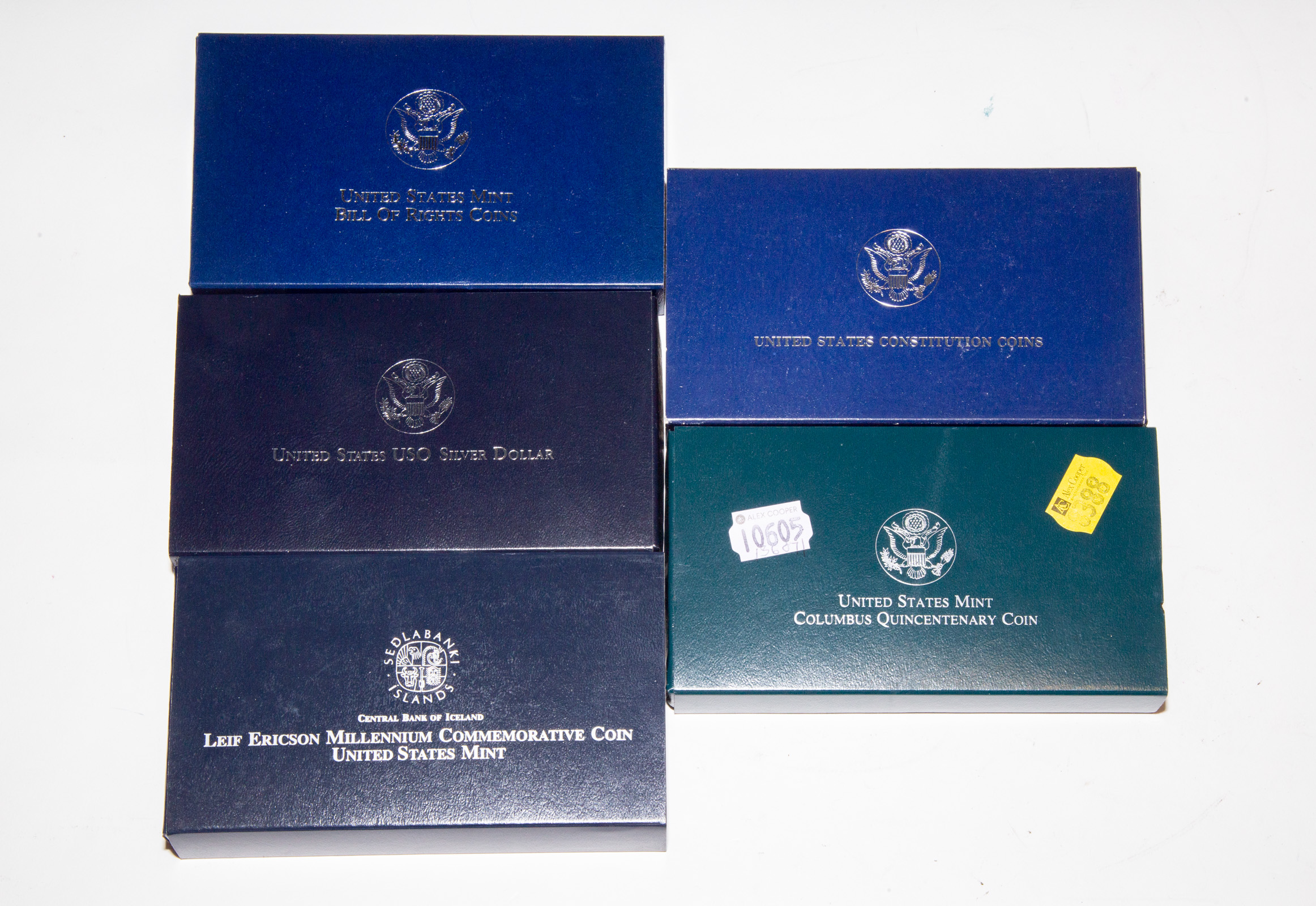 FIVE SILVER COMMEMORATIVE DOLLARS