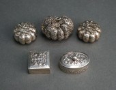 FIVE SILVER COVERED PILL BOXES