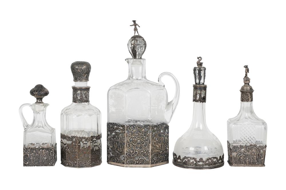 FIVE SILVER & ETCHED GLASS