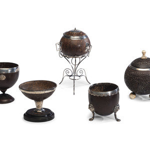 Five Silver Mounted Coconut Wares