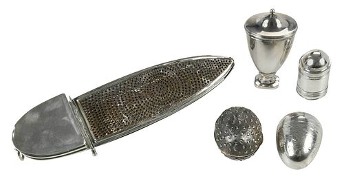 FIVE SILVER NUTMEG GRATERSfour